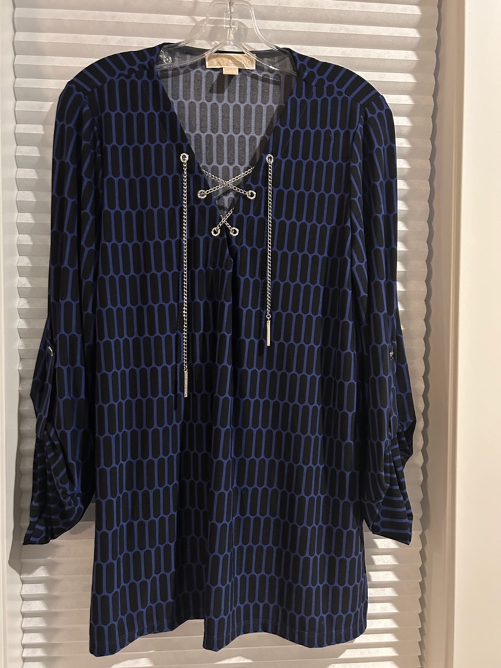 Michael Kors Navy & Black Geometric Lace-Up Tunic. Size L
